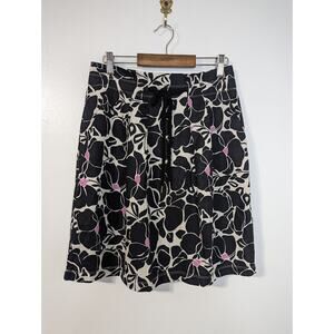 Loft Size 0‎ Linen Blend A Line Ruffled Tie Waist Pleated Pocket Floral Skirt